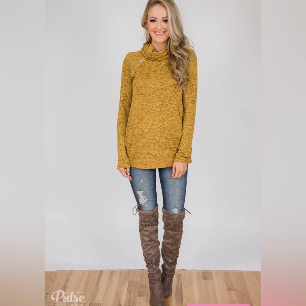Mustard Cowl Neck Button Detail Top‎ Long Sleeve Blouse M - Picture 2 of 9
